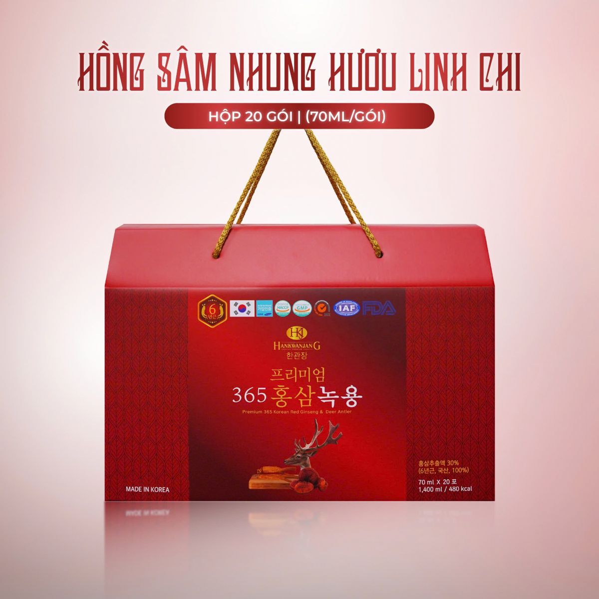 Nước Hồng Sâm Nhung Hươu Linh Chi Hàn Quốc 20 Gói